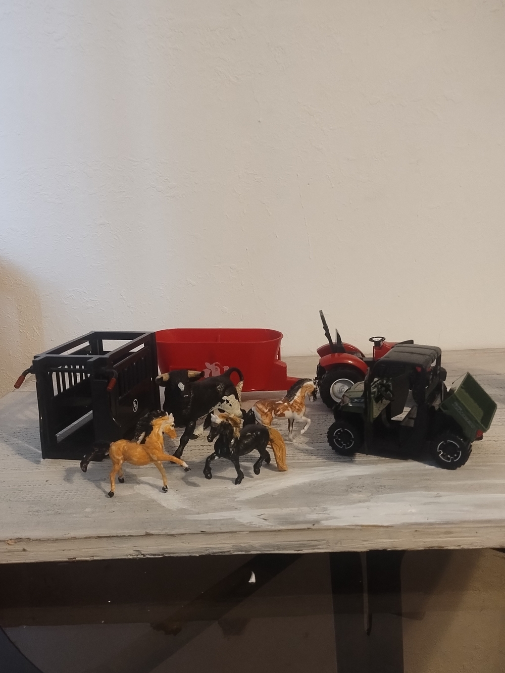 Toy Farm Animals, Tractor, and Trailer Playset different brands very good condit